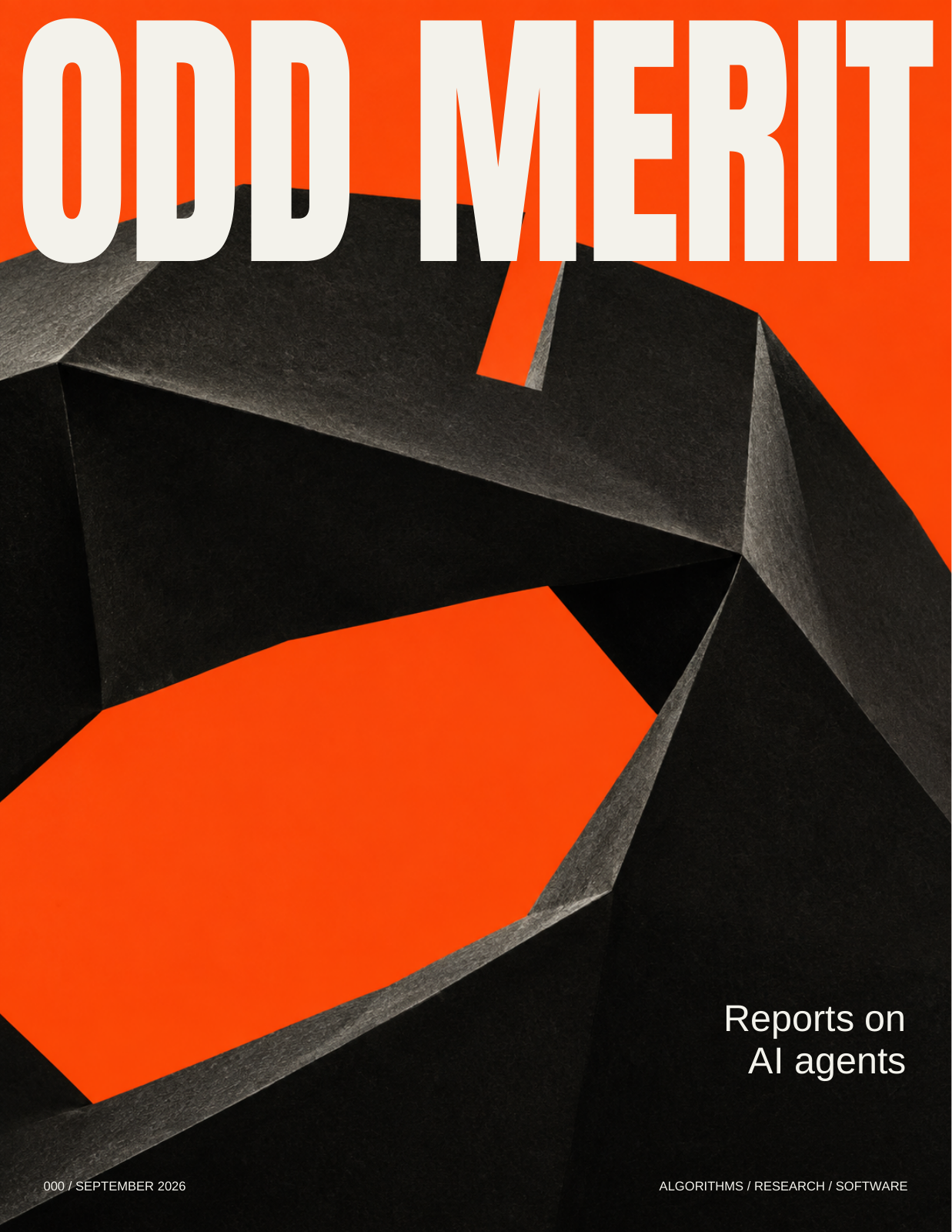 ODD MERIT sample cover with tall black lettering over orange and black artwork